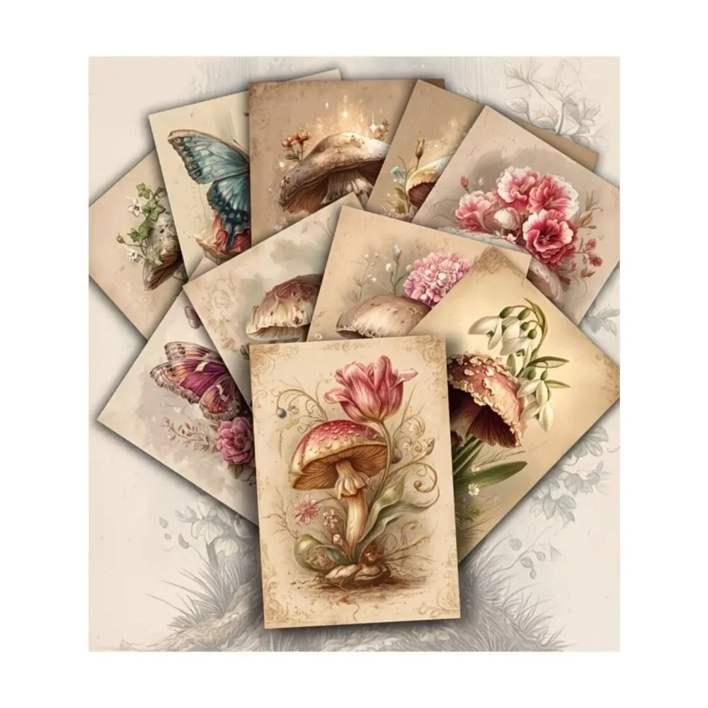 NWT 20pc Vintage Mushroom Card Stock Junk Journal Ephemera Scrapbook Paper